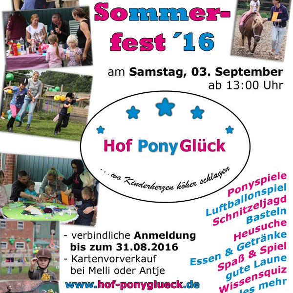 Plakat Sommerfest Hof PonyGlück 2016